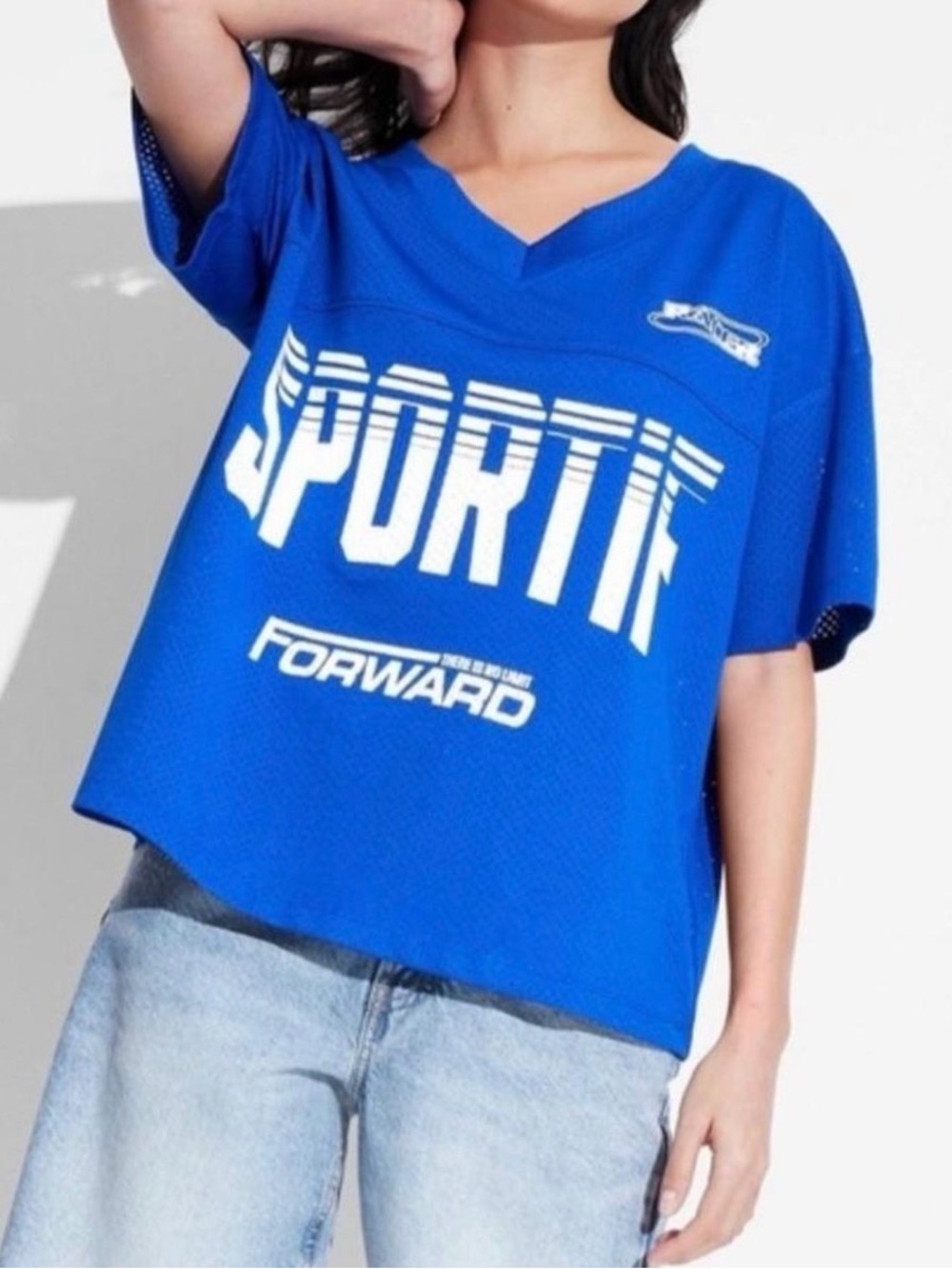 Wild Fable Blue Mesh Sportif Graphic Jersey Top XS